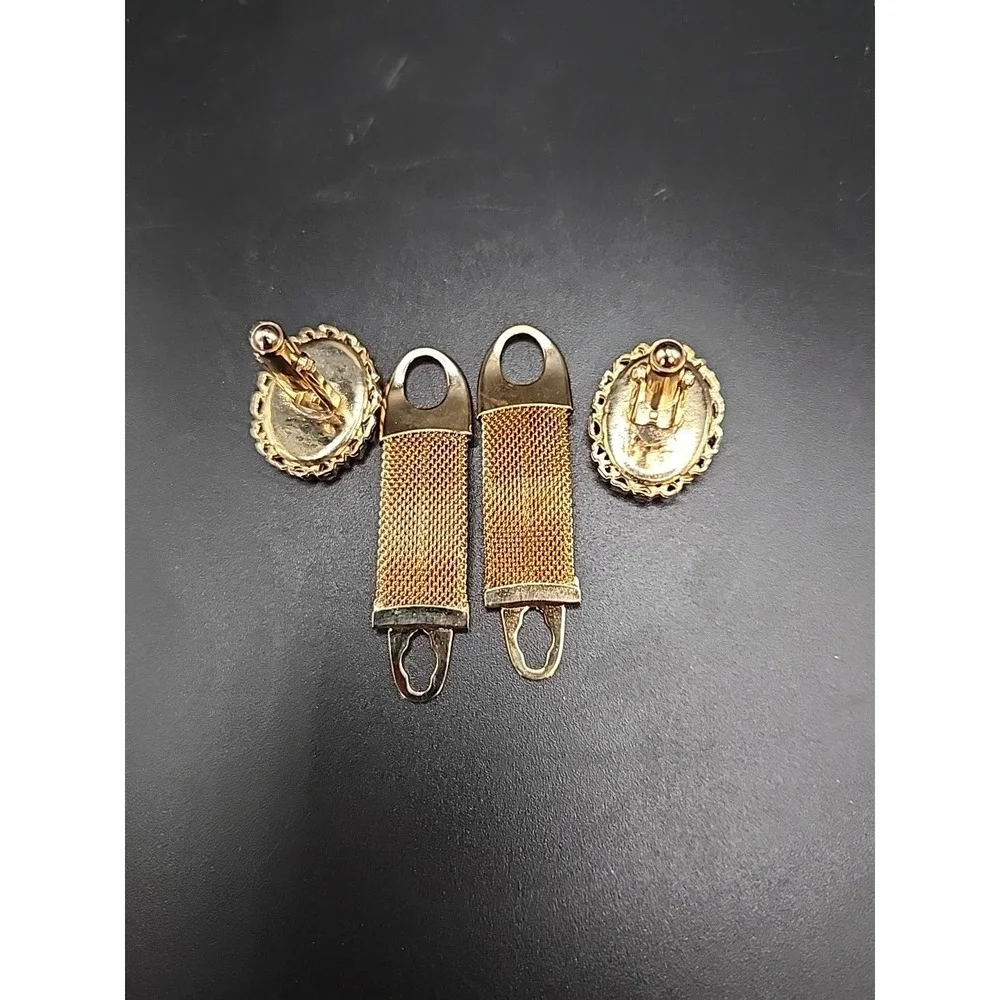 Vintage Oval Gemstone Goldstone Mesh Ornate Gold‎ Plated Wrap Around Cuff Links